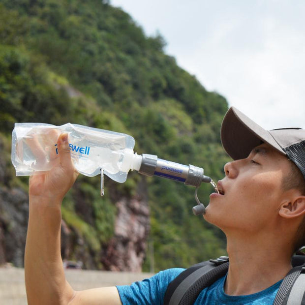 Handheld outdoor water purification filter