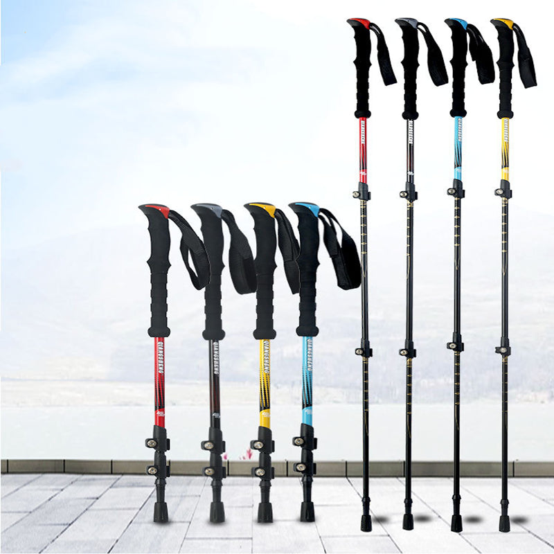 Outdoor Straight Handle Trekking Pole With Outer Lock Telescopic