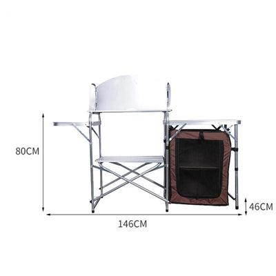 Outdoor Camping Double-decker Storage Rack Mobile Barbecue Table