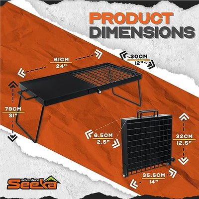 Adventure Seeka Heavy Duty 24" Folding Campfire Grill, Camp Fire Grill With Folding Grill Design For Compact Storage. Campfire Grill Grate And Griddle For Versatile Campfire Cooking
