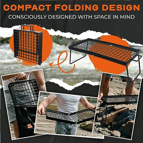 Adventure Seeka Heavy Duty 24" Folding Campfire Grill, Camp Fire Grill With Folding Grill Design For Compact Storage. Campfire Grill Grate And Griddle For Versatile Campfire Cooking